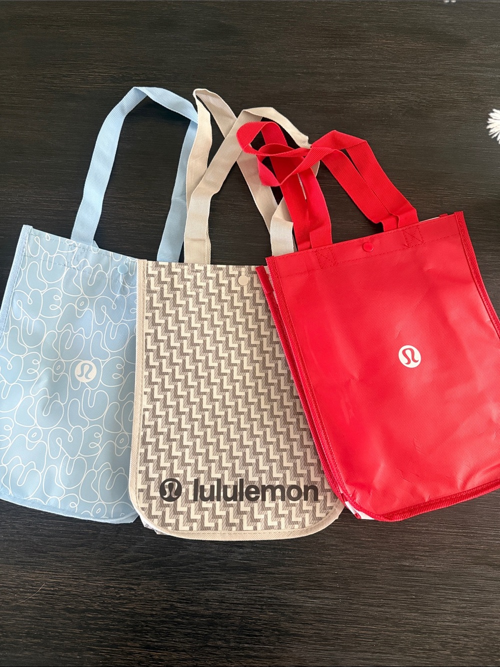 lululemon athletica Red, Light Blue, Beige Tote Bag Trio